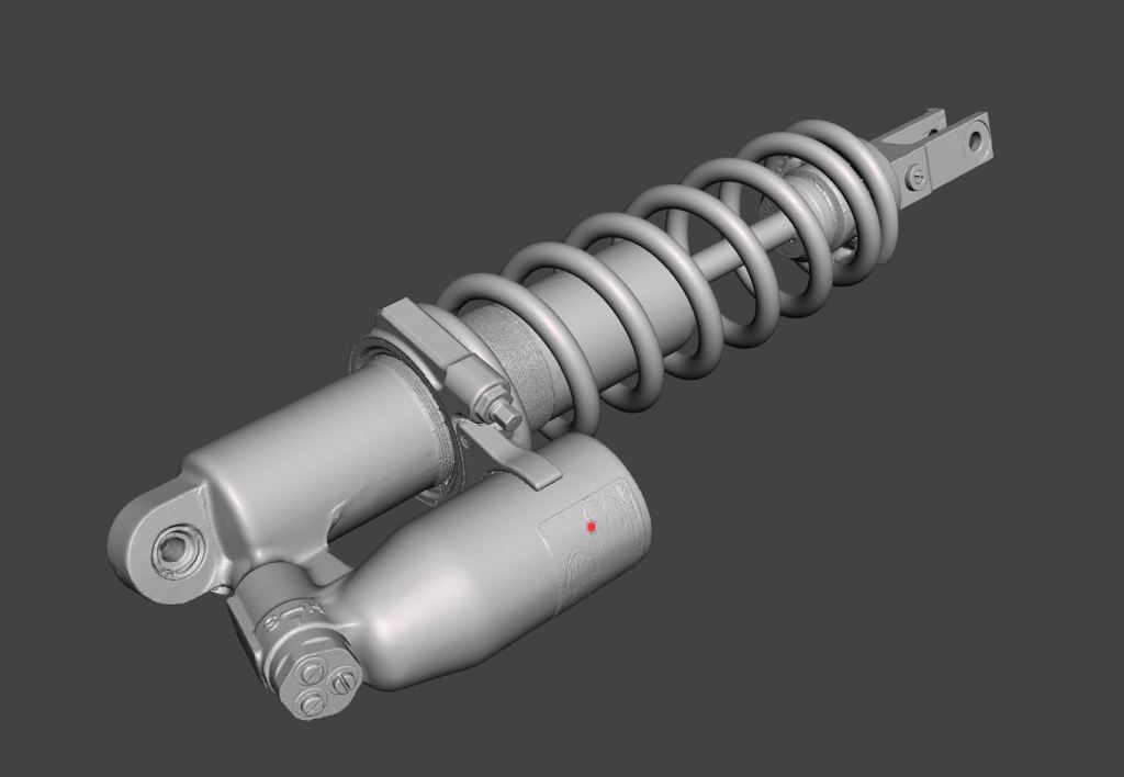 Detailed 3D scan of a shock absorber for Technical Touch, showcasing the precision and accuracy of the scan for future enlargements